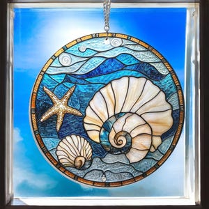 Stained Glass Seashell Suncatcher - Ocean Window Decor