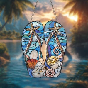 Flip Flop Suncatcher, Beach Suncatcher, Summer Seaside Window Decor, Coastal Ornament, Ocean Lover Gift, Vacation Home Decor, Birthday Gift