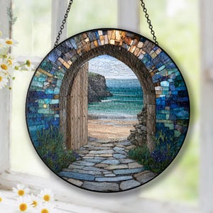 Beach Stained Glass Suncatcher, Ocean View Window Hanging, Gift For Her, Coastal Home Decor, Nautical Gift, Wedding Gifts