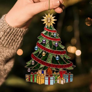 Acrylic Christmas Tree Suncatcher: UV Printed Holiday Window Ornament