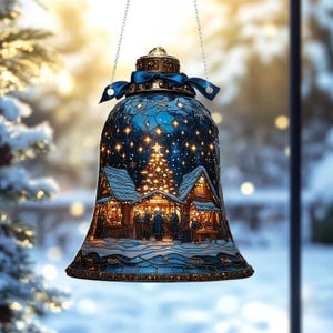 Christmas Bell Window Hanging: Acrylic Winter Village Ornament