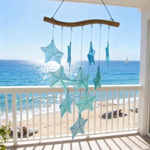 Stained Glass Starfish Wind Chime, Colorful Starfish Suncatcher, Coastal Beach Home Decor, Handmade Sea Art Gift, Window Hanging Gift