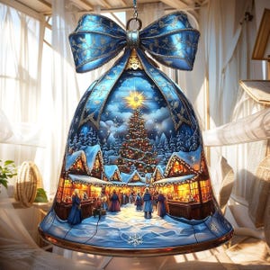 Christmas Bell Faux Stained Glass Acrylic Suncatcher Winter Market Window Hanging Holiday Ornament Festive Home Decor Gift