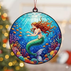 Mermaid Suncatcher, Colorful Mosaic Art Panel, Ocean Window Hanging, Coastal Decor, Beach House Gift for Her, Luminous Light Catcher