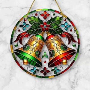 Suncatcher Christmas Bells – Acrylic Stained Glass Effect Hanging Decoration for Home, Porch or Garden