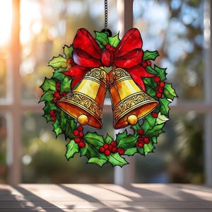 Christmas Bells Acrylic Suncatcher – Christmas Acrylic Window Hanging, Holiday Wreath Ornament, Festive Home Decor, Gift for Christmas