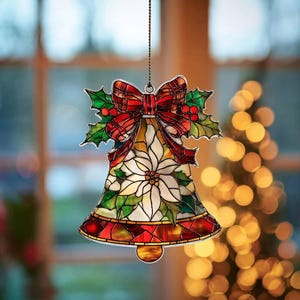 Christmas Bells Acrylic Suncatcher Ornament, Holiday Ornament, Festive Suncatcher Home Decor, Christmas Indoor Decor, Xmas Gift For Family