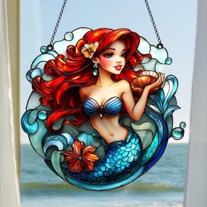 Mermaid Acrylic Suncatcher, Faux Stained Glass Window Hanging, Ocean Fantasy Decor, Colorful Gift For Sea Lovers And Beach Homes
