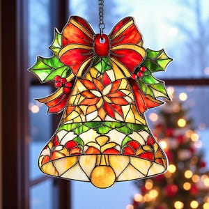 Christmas Bells Acrylic Window Hanging , Festive Suncatcher Home Decor, Christmas Tree Decor, Xmas Gift For Family, Holiday Window Hanging